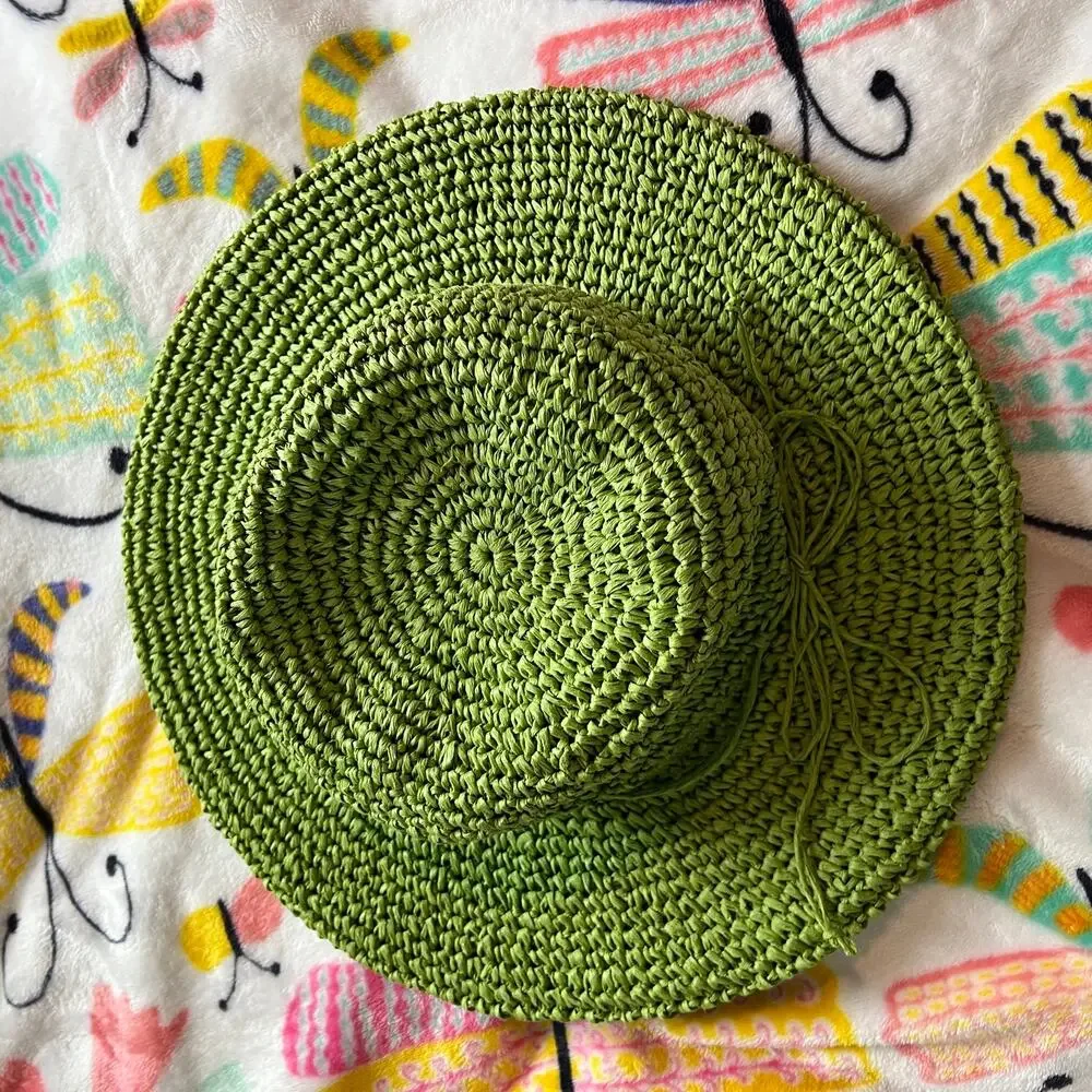 Cappelli Straworld Vibrant Green Hand-Knitted Raffia Sun Hat Cottagecore Beach